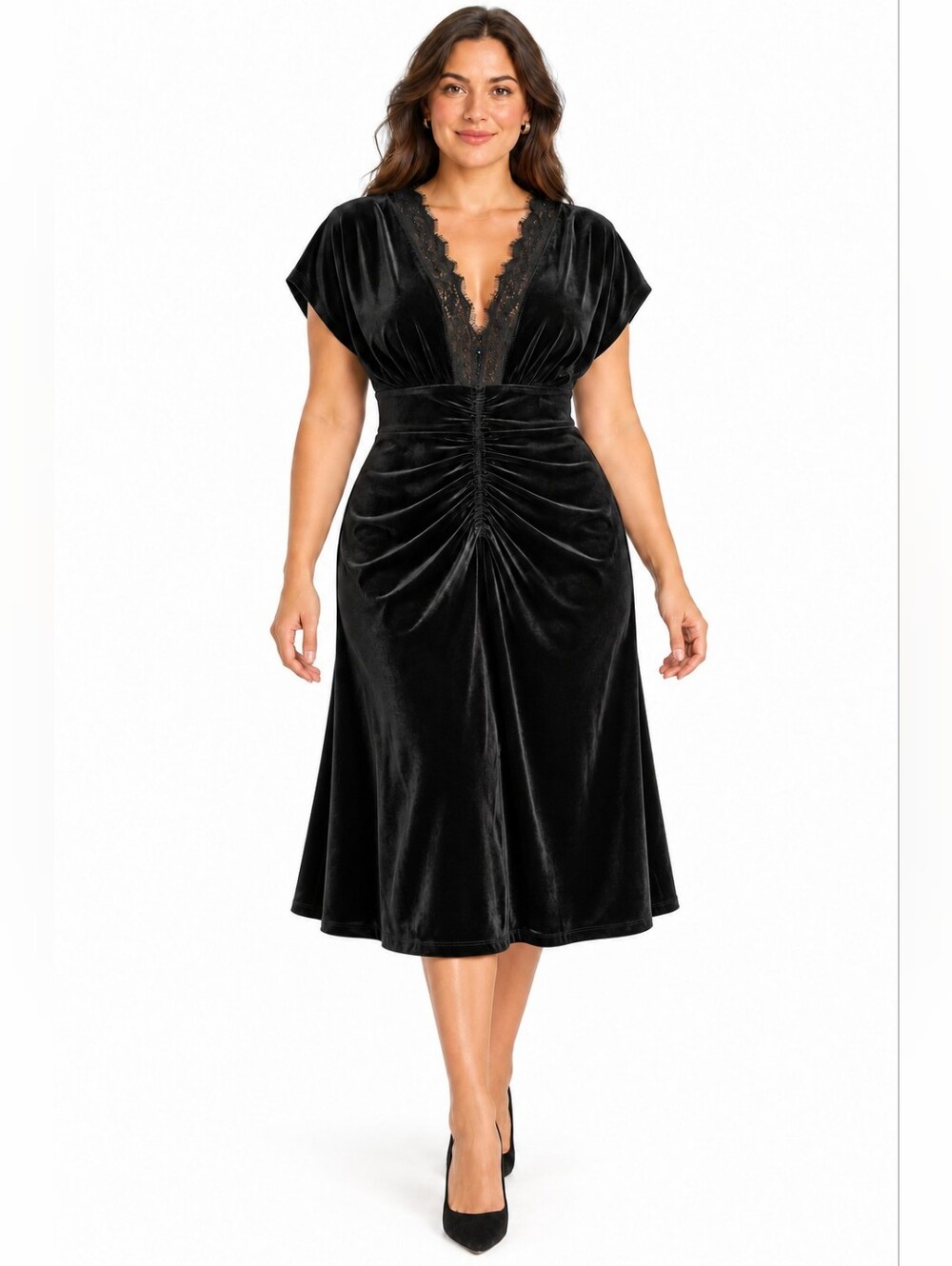 Jonathan Martin Studio Black Velvet Lace Ruched Dress 10 Whimsigoth Romantic